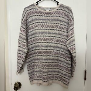 Vintage Gray and Cream Crew Neck Fair Isle Pattern Sweater Women’s Size Large